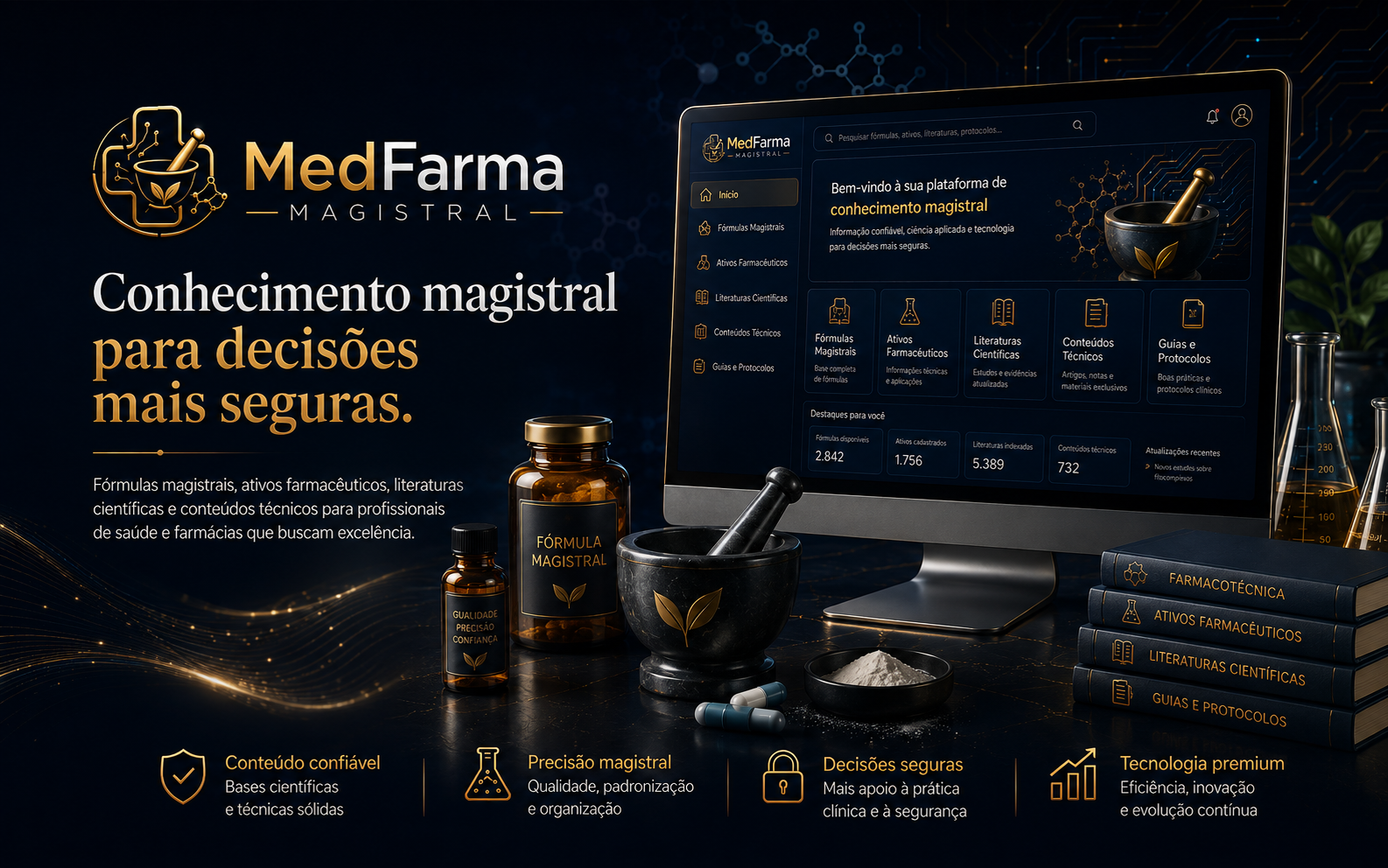 MedFarma Magistral: aplicativo, vidraria de laboratório e instrumentos de manipulação